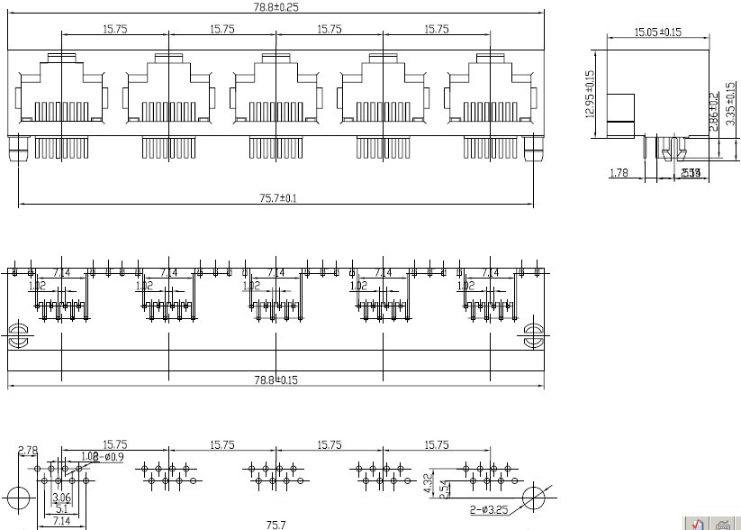 RJ45 网络接口插座尺寸图