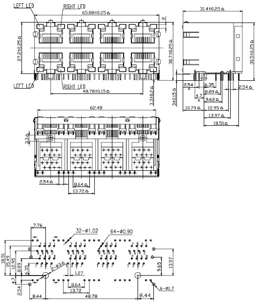 RJ45 网络接口插座尺寸图