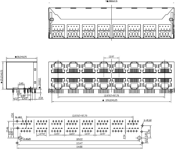 RJ45 网络接口插座尺寸图