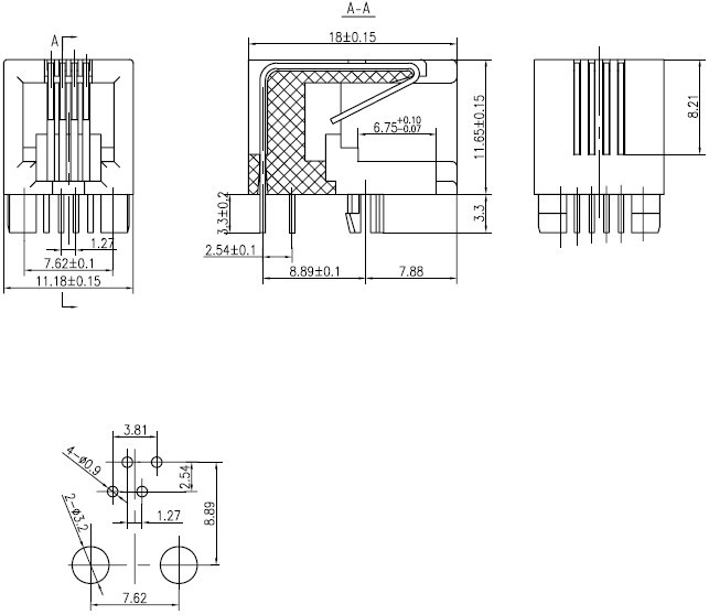 RJ45 网络接口插座尺寸图