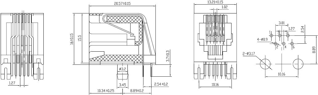 RJ45 网络接口插座尺寸图