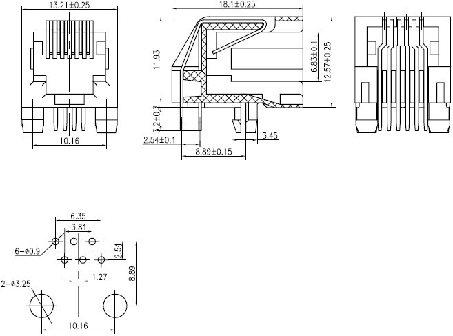 RJ45 网络接口插座尺寸图