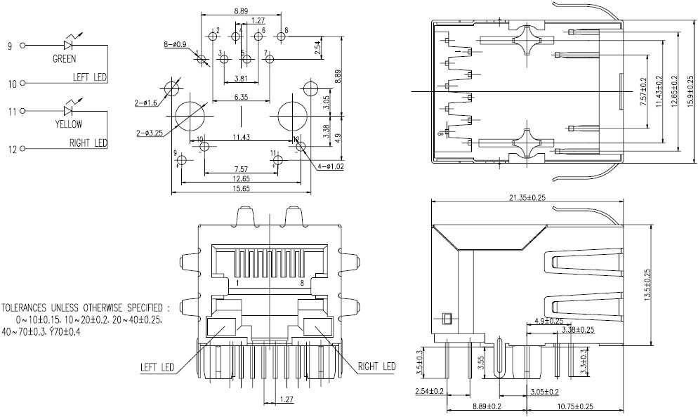 RJ45 网络接口插座尺寸图