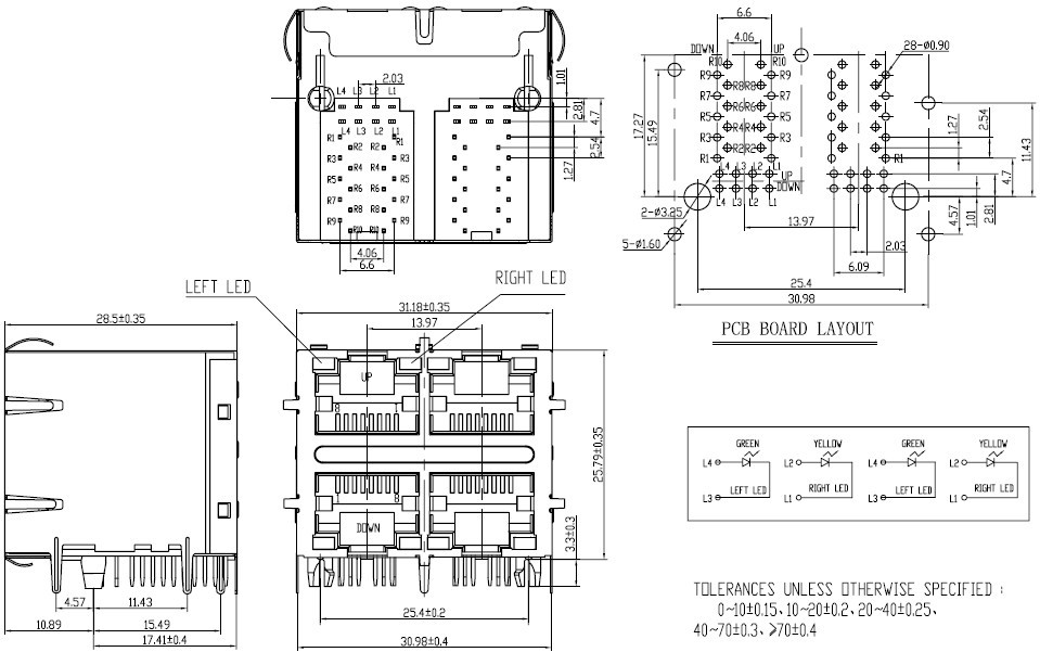 RJ45 网络接口插座尺寸图