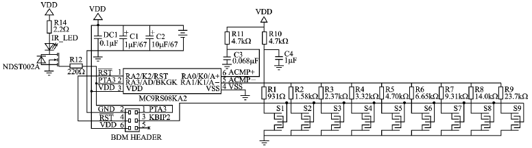 基于MC9RS08KA2的红外远距离多键控制方案设计