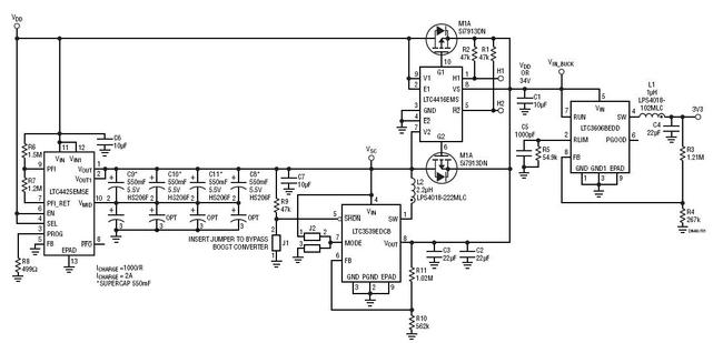 Supercap-Based Power Ride-Through Circuit Maximizes Run Time Using an Energy Scavenging Scheme